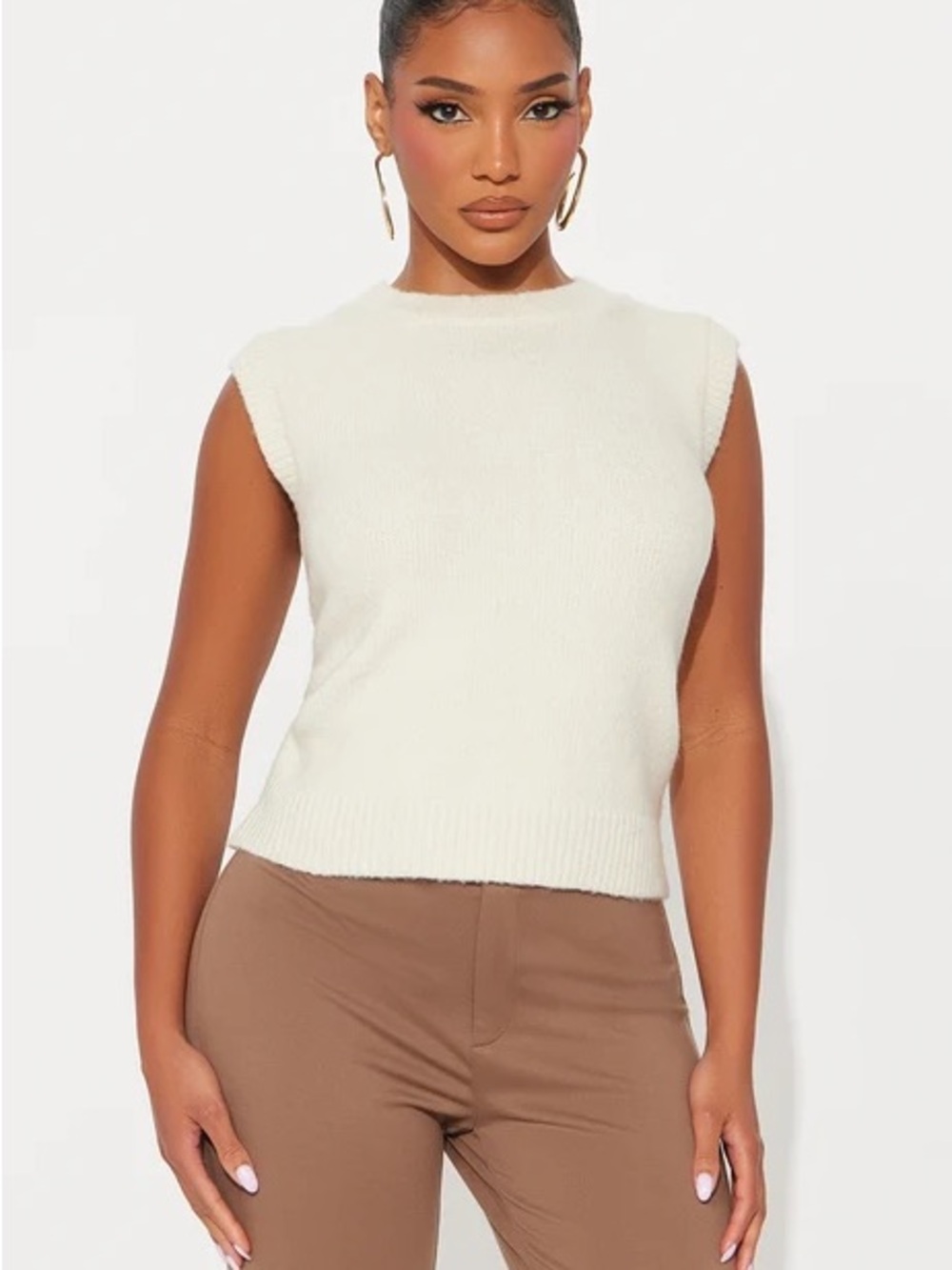Sleeveless Cream Knit Top